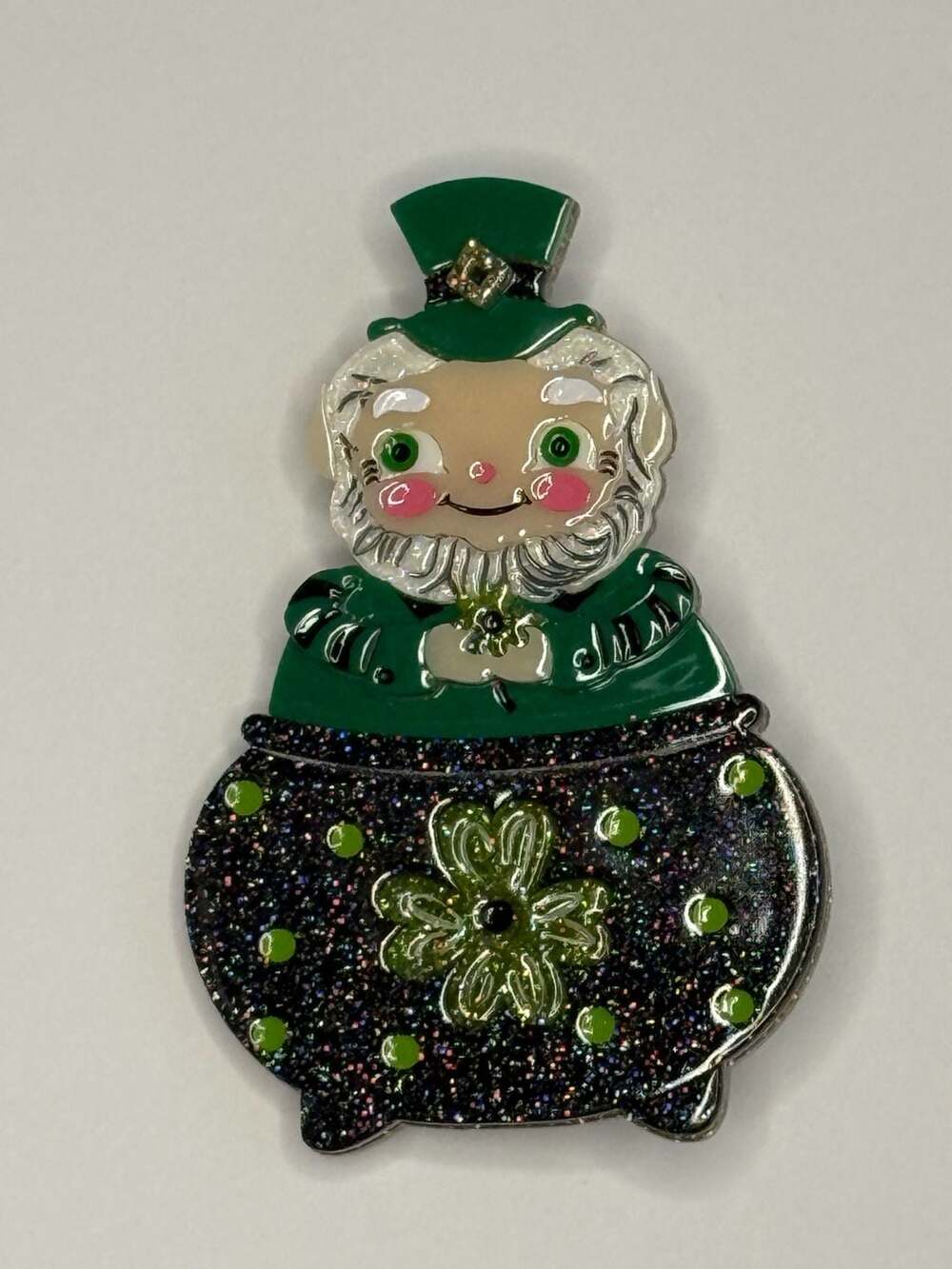Lipstick & Chrome Leprechaun in Pot of Gold St Patricks Day Brooch